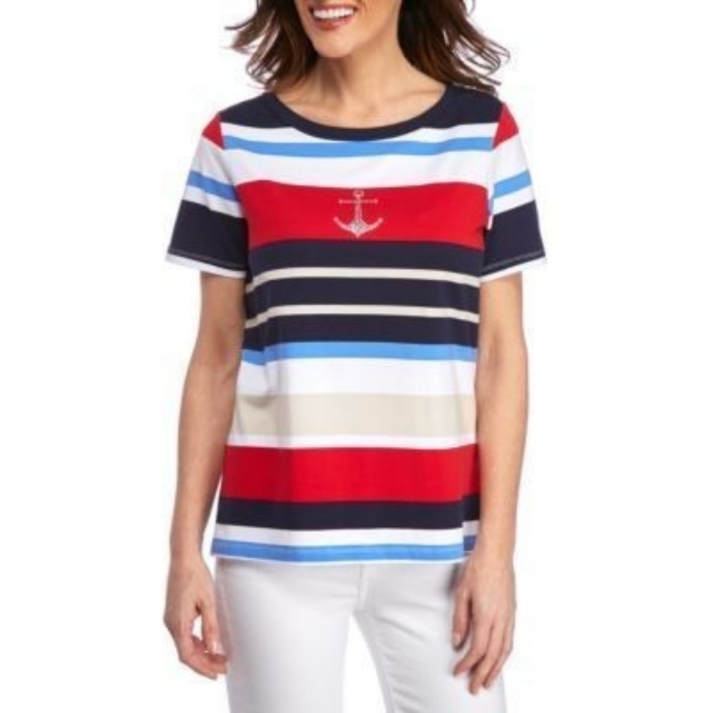 Alfred Dunner Lady Liberty Stripe Tee Sz MP